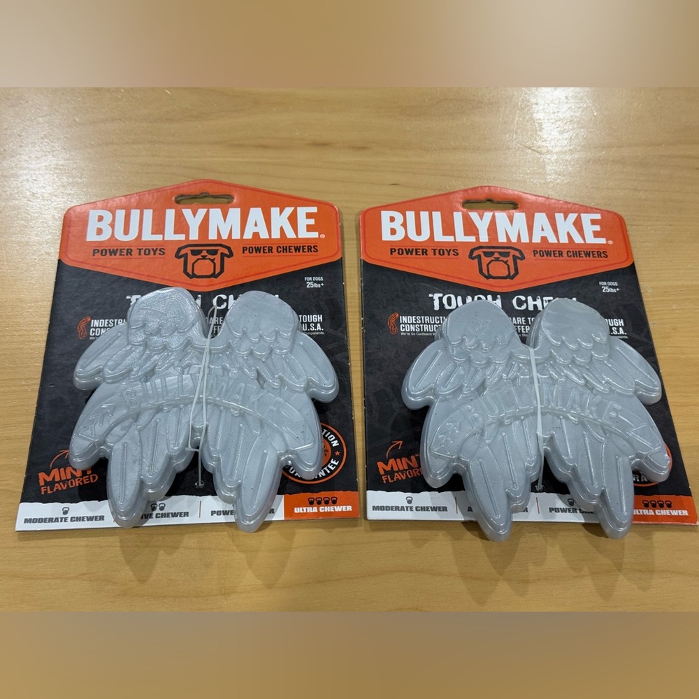 Bullymake Silver Angel wings with mint flavor tough chew doy toy 2 pc brand new.